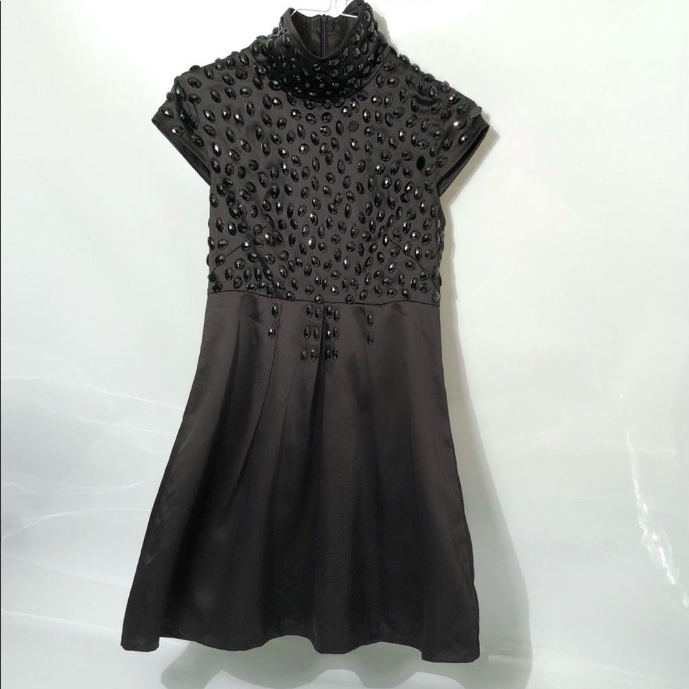 Black Beaded Satin Evening Dress